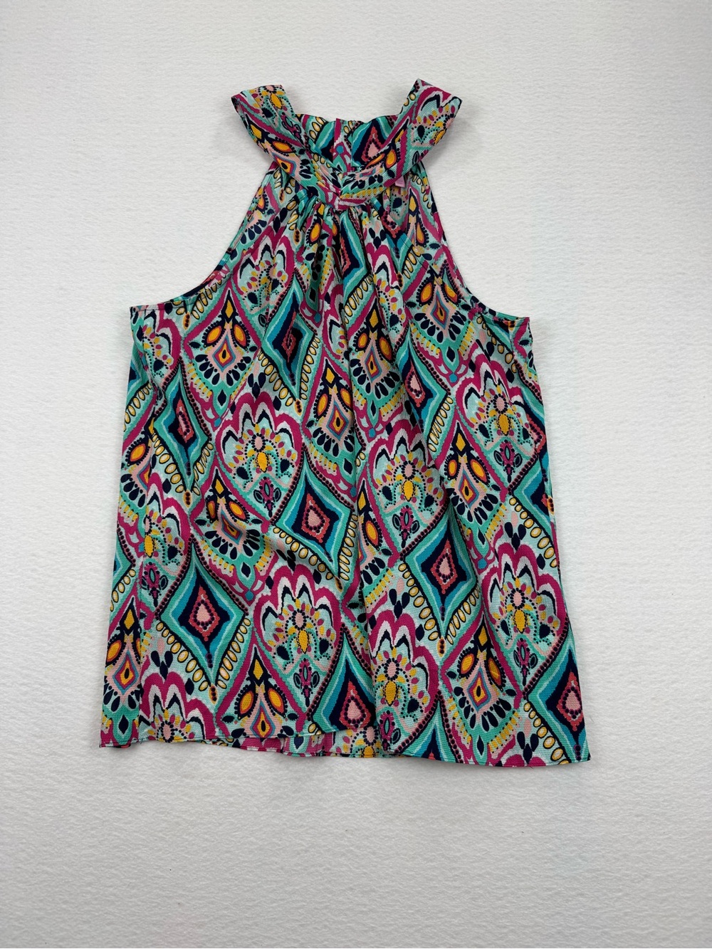 Lilly Pulitzer Florin Halter Top Cutout Multi Geometric Ikat Print Pink Teal XL
